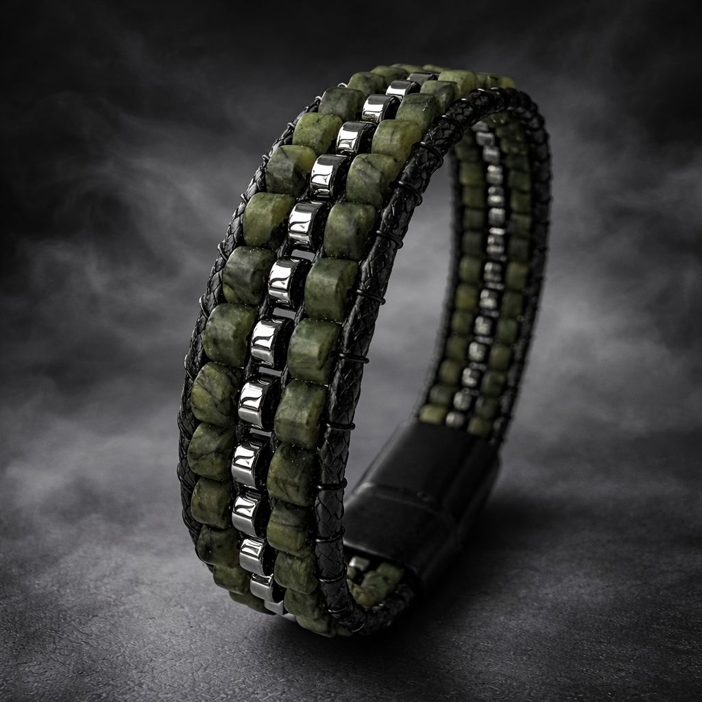 Yeşim Doğal Taş Bileklik – El Yapımı Erkek Bilekliği | Doğal & Şık Tasarım